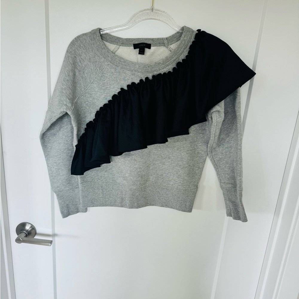 J. Crew Gray Sweater with Black Ruffle Detail XXS NWT